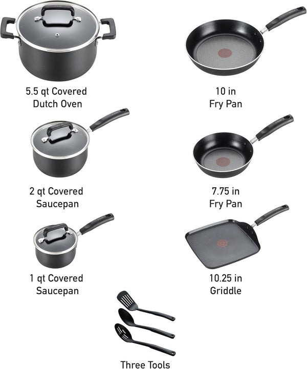 Signature Nonstick Pots and Pans Set 12 Piece, Oven Broiler Safe 350F, Kitchen Cookware Set W/Fry Pans, Saucepans, Saute Pan, Dutch Oven, Griddle, Kitchen, Home, Dishwasher Safe, Black2