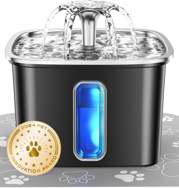 Veken Innovation Award Winner Stainless Steel Cat Water Fountain, 108Oz | Automatic Pet Fountain Dog Water Dispenser with 3 Replacement Filters & Silicone Mat, Gifts for Cats, Dogs (Silver)10