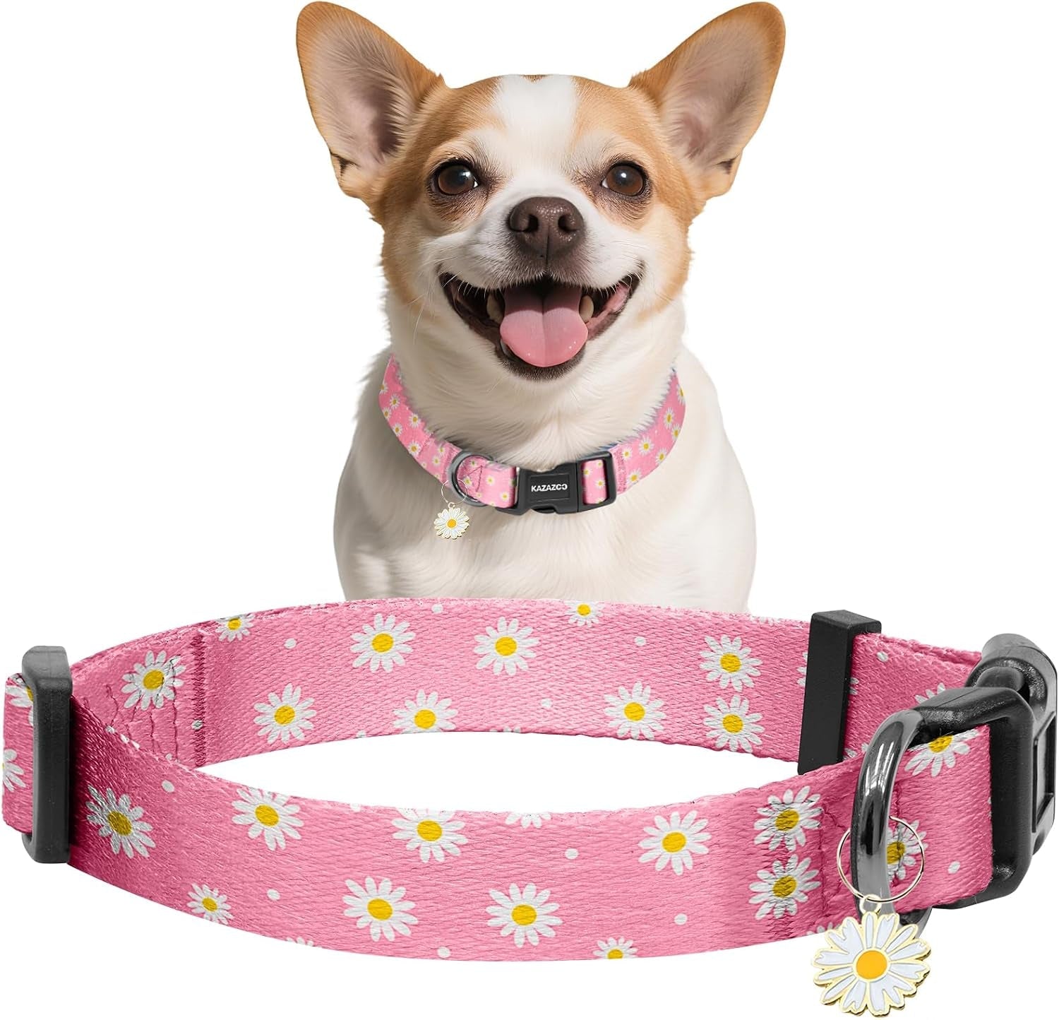 kazazoo-dog-collar-cute-and-soft-nylon-puppy-collar-girl-dogs-adjustable-purple-dog-collars-for-medium-dogs-purple-flowers-m