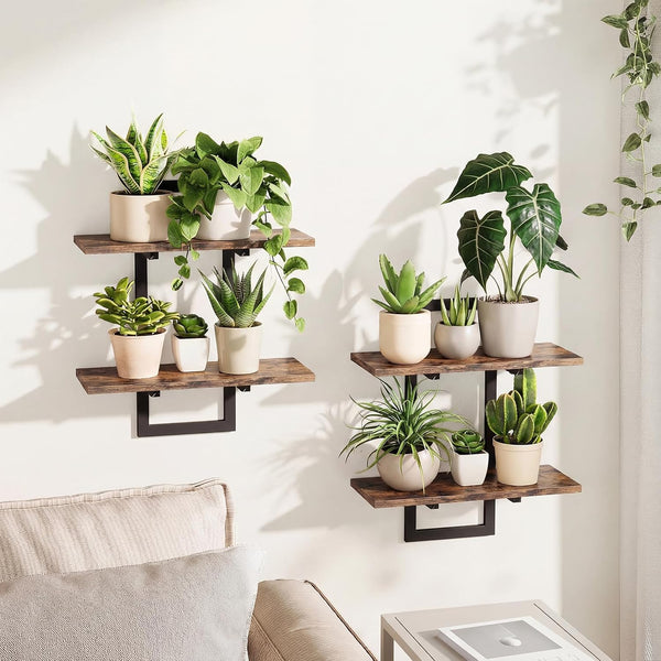 Floating Shelves for Wall Planters Indoor Hanging Plant Shelves | Plant Holder Wall Decor Plant Stand Indoor for Plant Hangers Indoor for Living Room Bedroom Bathroom 2-Pack Brown1