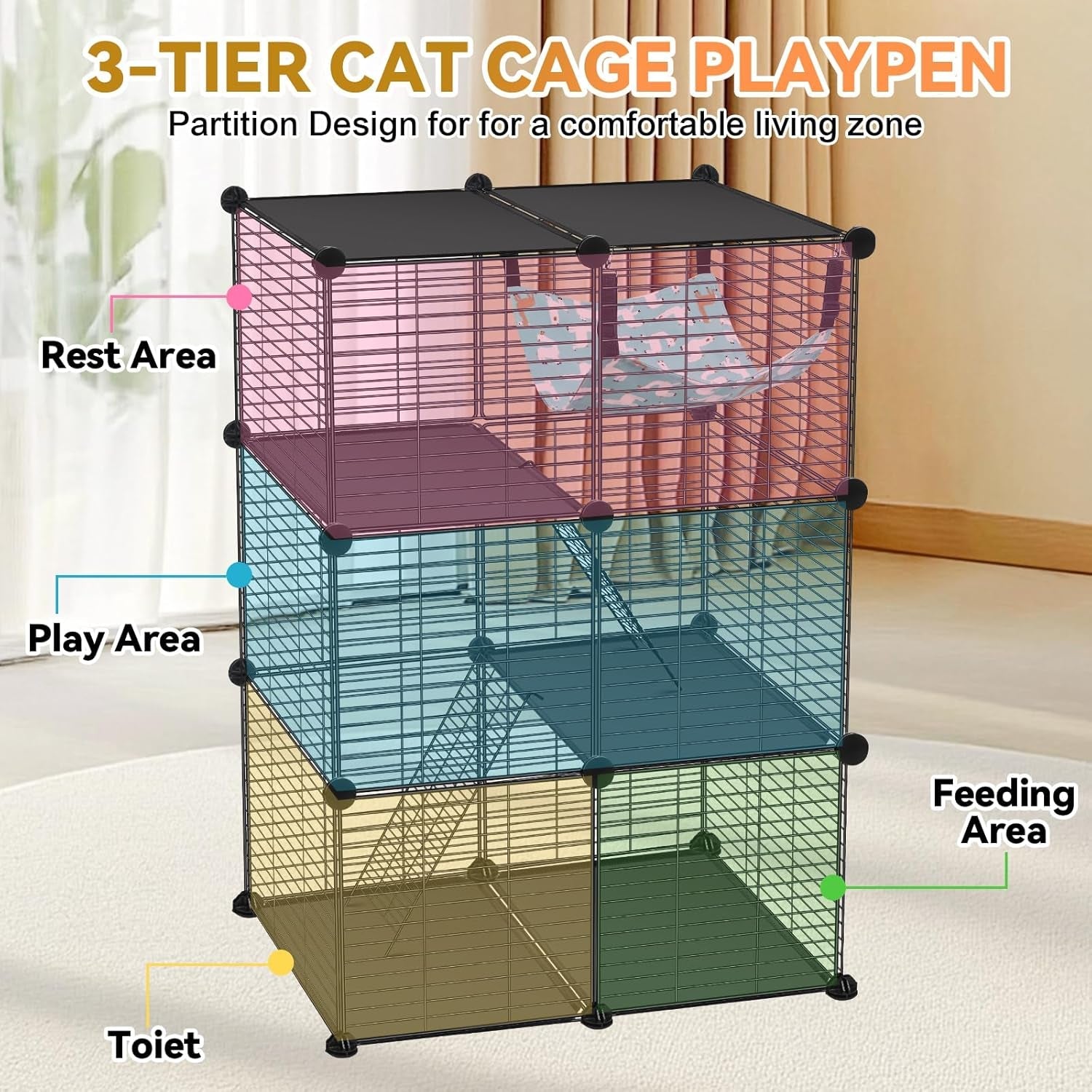 viscoo-cat-cagefor-kitten-3-tier-diy-catio-cat-enclosures-24x16x-36-cat-playpen-indoor-outdoor-with-hammock-detachable-metal-wire-cats-crate-exercise-place-for-squirrel-ferret