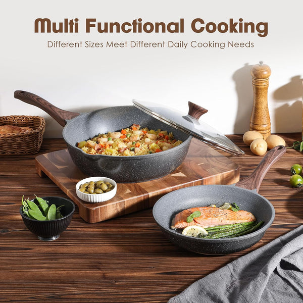 16Pcs Pots and Pans Set Non Stick, Granite Cookware Set PFOA Free | Induction Compatible, Even & Fast Heating, Easy to Clean, Durable, Healthy Kitchen Cooking Set Nonstick, Stay-Cool Handles7