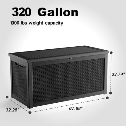 320 Gallon Outdoor Storage Box,Waterproof Patio Organizer, Black | Deck Box, Storage Container, Patio Furniture Cushions, Garden Tools, Pool Accessories2
