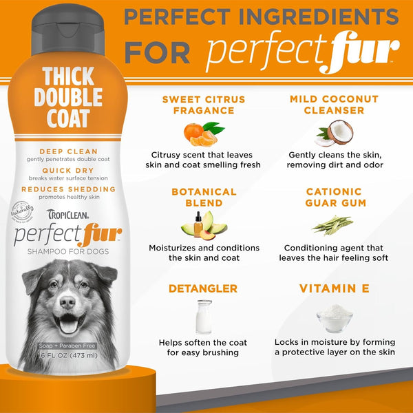 Tropiclean Perfect Fur Deshedding Dog Shampoo for Thick Double Coats, 16Oz | for Breeds with Thick Double Coats | Natural Moisturizing Formula | Puppy Safe4