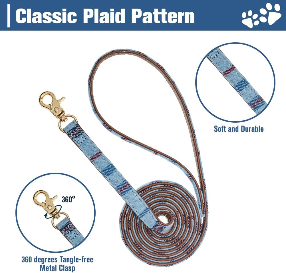 expawlorer-puppy-collar-and-leash-set-embroidery-pawprints-plaid-dog-collar-and-dog-leash-set-bow-tie-and-bandana-dog-collar-with-bell-cute-collar-and-leash-for-dogs-cats-outdoor-walking-blue-s