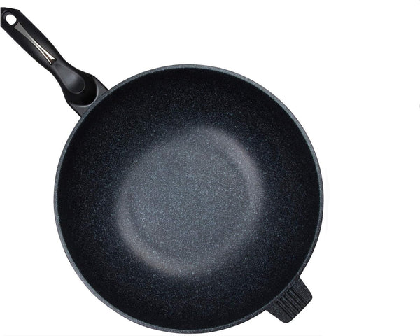 Ceramic Marble Coated Cast Aluminium Non Stick Wok 34 Cm (13 1/2 Inches)2