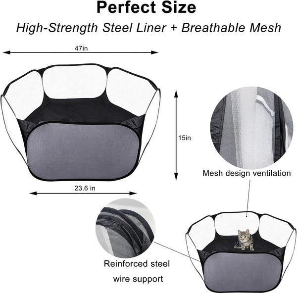 6-Sided Small Animal Playpen, Portable Steel Mesh Tent | for Rabbits, Hamsters, Chinchillas, Hedgehogs. Foldable High-Strength Steel Yard Fence for Indoor & Outdoor Use3