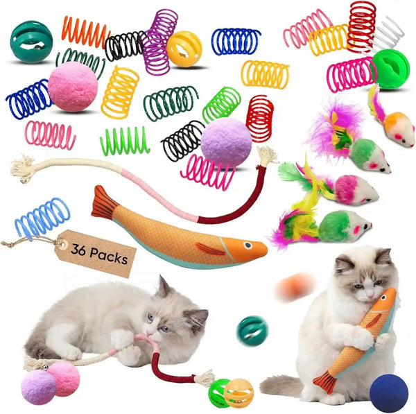 Cat Toys for Indoor Cats, 34 Pack Interactive Cat Toy Set for Kitten | Kitten Toys Variety Pack with Chew Toy, Spring, Mouse & Ball, Ideal for Enrichment, Boredom Relief and Self Play, Toy Bulk11