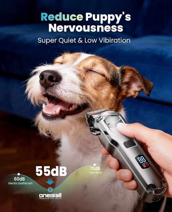 Oneisall Dog Clippers for Grooming Thick Heavy Coats | Low Noise,Rechargeable Cordless,Detachable Stainless Steel Blade,Ipx7 Waterproof,10 Guide Combs,For Thick/Double/Curly Hair5
