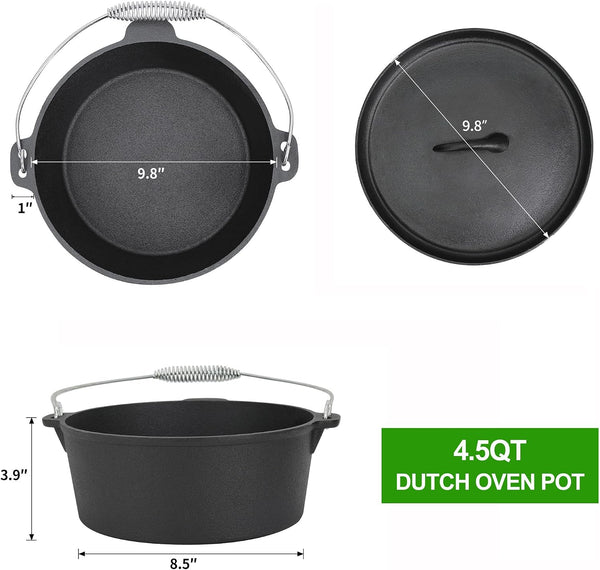 8 Piece Pre-Seasoned Dutch Oven Cooking Set Cast Iron Camping Kitchen Cookware Bakeware Skillets & Square Grill Pan W/Vintage Carrying Wood Box for Ourdoor Home BBQ Baking2