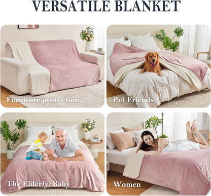 Waterproof Blanket 60"X80" for Adults, Reversible Waterproof Bed Cover for Dogs Cats Pets, Soft Leakproof Blanket for Bed Couch Sofa Furniture Protector, Dusty Pink/Off White3