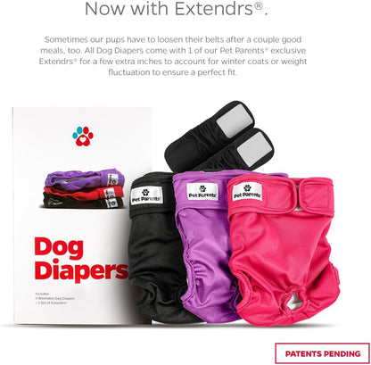 Pet Parents® Washable Dog Diapers (3Pack) + Extendrs® of Durable Doggie Diapers, Premium Dog Diapers Female (Large, Princess)2
