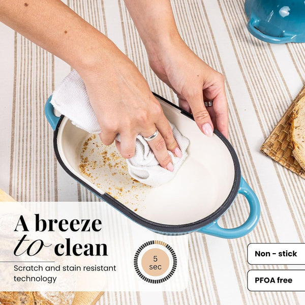 Dutch Oven for Sourdough Bread Baking – Enamelled Cast Iron Bread Loaf Pot – Oven Safe Non Stick Bread Pot – Rectangular,Light Blue, 24Cm X 16Cm – by3