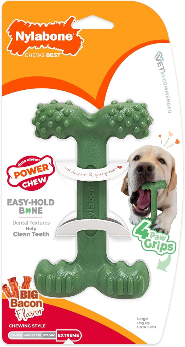 Nylabone Power Chew Easy Hold Bone Dog Chew Toy, Bacon Flavor, Large | Teeth-Cleaning Textures, Easy to Hold, Durable Dog Toy for Aggressive Chewers up to 50 Lbs, Discourages Destructive Chewing10