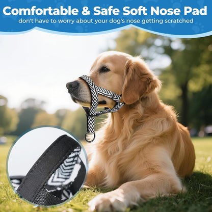 Gentle Dog Head Collar, Soft Nylon No Pull Padded Halter with Fashion Stripes, Breathable Nose Leash for Dogs, anti Pulling Barking(M)3