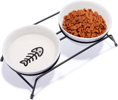 Anti-Vomiting Raised Cat Bowls - 2 × 13 Oz Ceramic Cat Food & Water Bowls with Non-Slip Stainless Steel Stand, Dishwasher Safe for Indoor Cats1