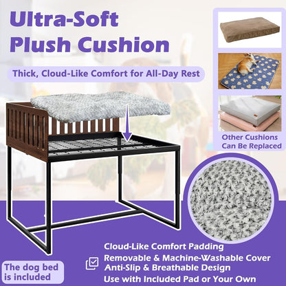 Beside Dog Bed,2 Wood Side Panel Adjustable Height Dog Bunk Beds,39''X27'' Metal Dogs Bed Frame with Cushion,Large4