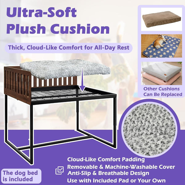 Beside Dog Bed,2 Wood Side Panel Adjustable Height Dog Bunk Beds,39''X27'' Metal Dogs Bed Frame with Cushion,Large4