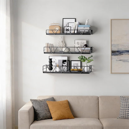 Floating Shelves for Wall Set of 3, Shelf for Home Storage Decor | Wall Mounted Hanging Shelves for Living Room, Bedroom, Bathroom, Kitchen - Black2
