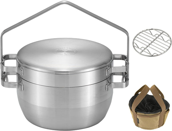CAMPINGMOON 1.5 Quart Stainless Steel Dutch Oven 6-Inch 2 in 1 Skillet Lid Solo Camping Cookware Set DO-251