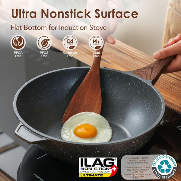 Nonstick Wok Pan with Lid 11Inch, Healthy Stir-Fry Pan Chef'S Pan | Induction Cookware, Swiss Granite Coating, Even & Fast Heating, Non Stick Frying Pan Skillet, Stay-Cool Handle, PFOA Free9