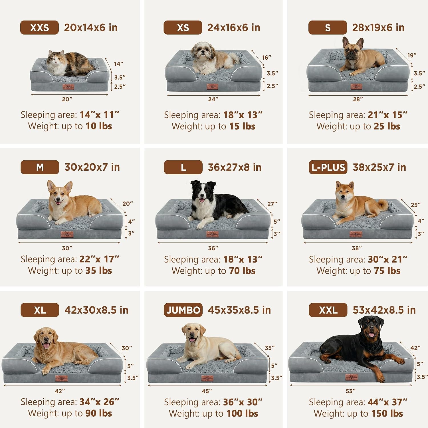 comfort-expression-orthopedic-dog-bed-for-extra-large-dogs-with-bolster-waterproof-dog-couch-bed-with-washable-cover-non-slip-bottom-supportive-egg-crate-foam-xl-pet-bed-42x30-inch