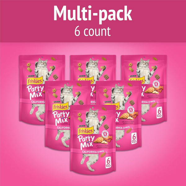 Purina Friskies Cat Treats, Party Mix California Crunch with Chicken - (Pack of 6) 6 Oz. Pouches2