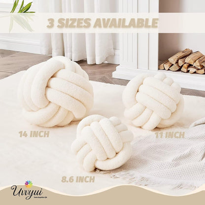 Knot Pillow Ball, Soft Home Decorative round Throw Pillow, Handmade Knotted Plush Pillow, round Boucle Pillow Cushion (8.6 Inches Ivory)2