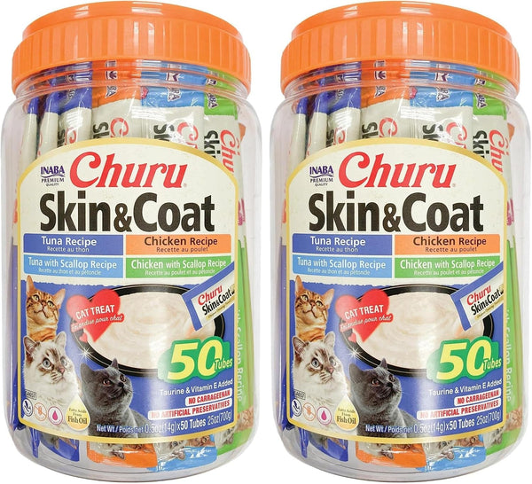 INABA Churu Skin Coat Lickable Cat Treats, Variety Jar, 50Ct | Skin & Coat Support, Immune Support, 88% Moisture, 9 Calories, Grain-Free, Preservative-Free, 50 X 0.5 Oz Tubes10