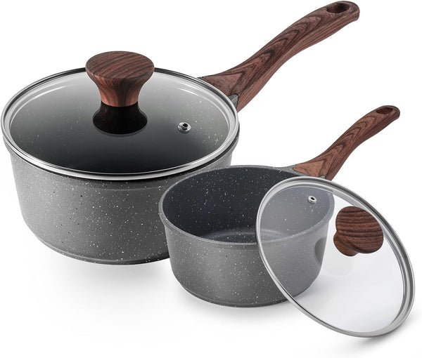 Nonstick Sauce Pan Set with Lid, 1.5+2 Quarts, PFOA/PFOS Free | Swiss Granite Coating Sauce Pot Kitchen Cooking Pot Sets, Induction Compatible1