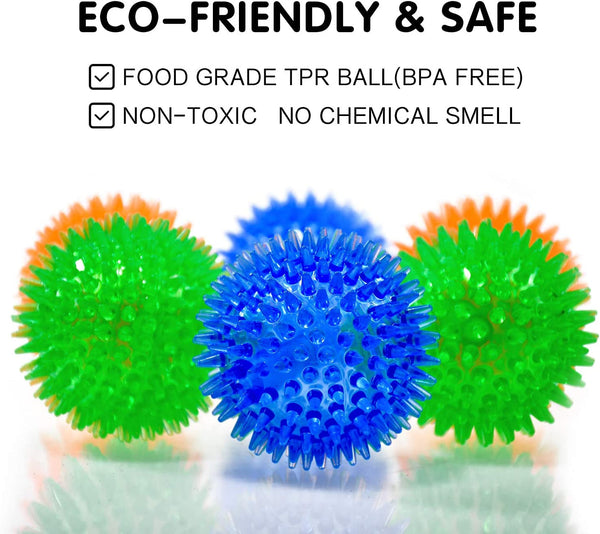 SHARLOVY Squeaky Balls for Pet Small Puppy, 6 Pack TPR Fetch Spike Balls for Dogs, Rubber 6 Pack Bright Colors Chew Teething Dog Toys, for Clean Teeth and Training, for Puppy Chew and Teething2