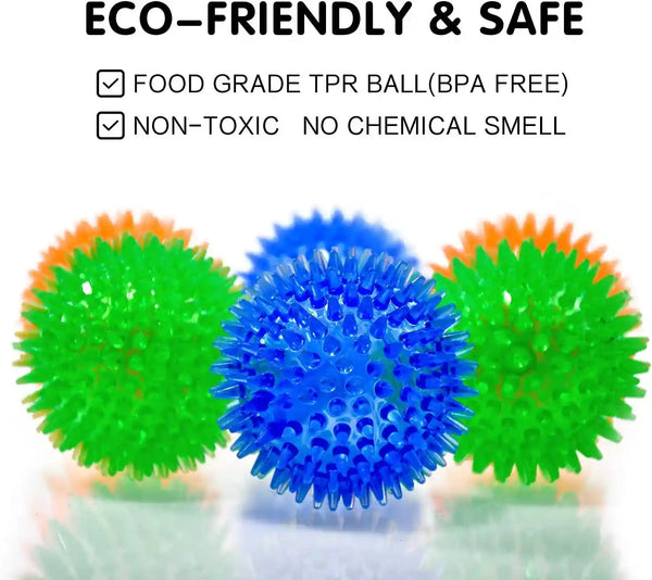 SHARLOVY Squeaky Balls for Pet Small Puppy, 6 Pack TPR Fetch Spike Balls for Dogs, Rubber 6 Pack Bright Colors Chew Teething Dog Toys, for Clean Teeth and Training, for Puppy Chew and Teething2