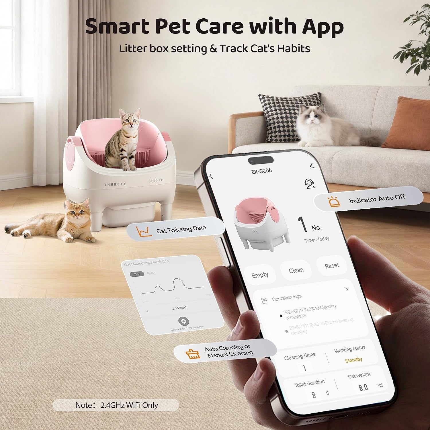 thereye-self-cleaning-cat-litter-box-open-top-automatic-litter-box-with-app-control-safety-sensor-and-10l-large-waste-bin-smart-kitty-litter-boxes-with-trash-bags-and-mat-for-multiple-cats