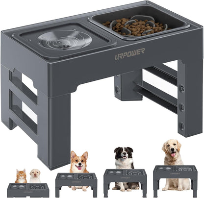 URPOWER 2-In-1 Elevated Slow Feeder Dog Bowls with No-Spill Water Bowl | 4 Height-Adjustable Raised Dog Bowls, Non-Slip Food and Water Bowls with Stand for Small, Medium, Large Dogs, Cats and Pets8