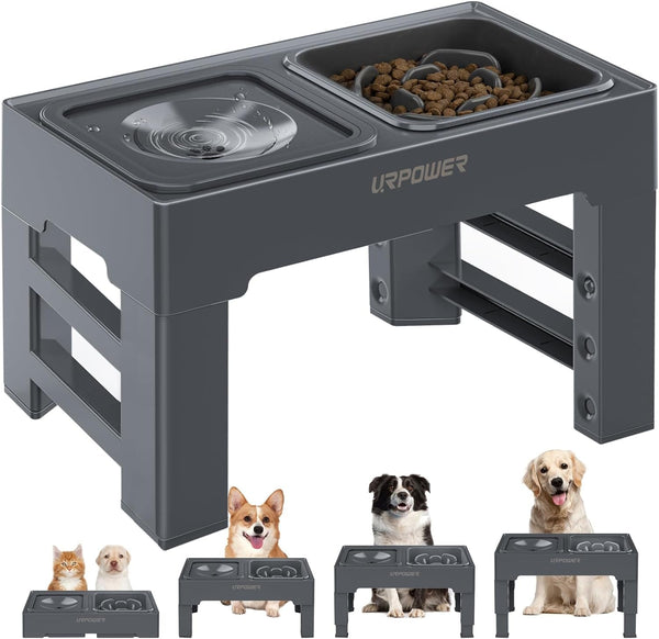 URPOWER 2-In-1 Elevated Slow Feeder Dog Bowls with No-Spill Water Bowl | 4 Height-Adjustable Raised Dog Bowls, Non-Slip Food and Water Bowls with Stand for Small, Medium, Large Dogs, Cats and Pets8