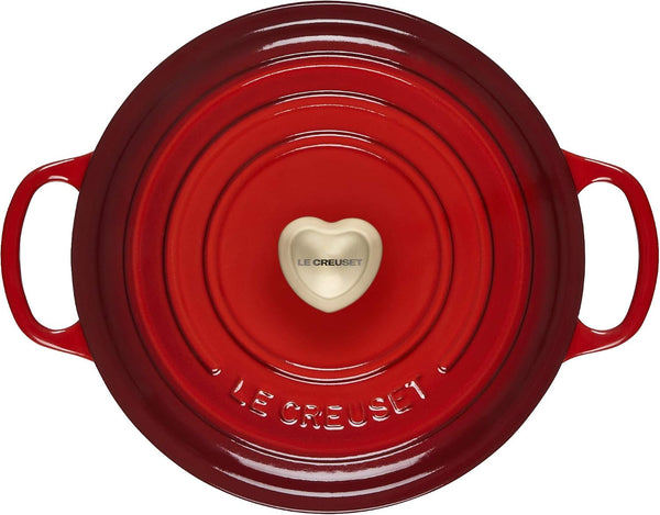 Enameled Cast Iron Signature round Dutch Oven - Cerise with SS Figural Heart Knob3