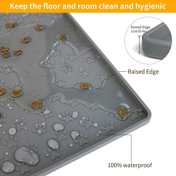 Ptlom Pet Placemat for Dog and Cat, Mat for Prevent Food and Water Overflow, Suitable for Small, Medium and Big Pet, 18" 12", Grey, Silicone6