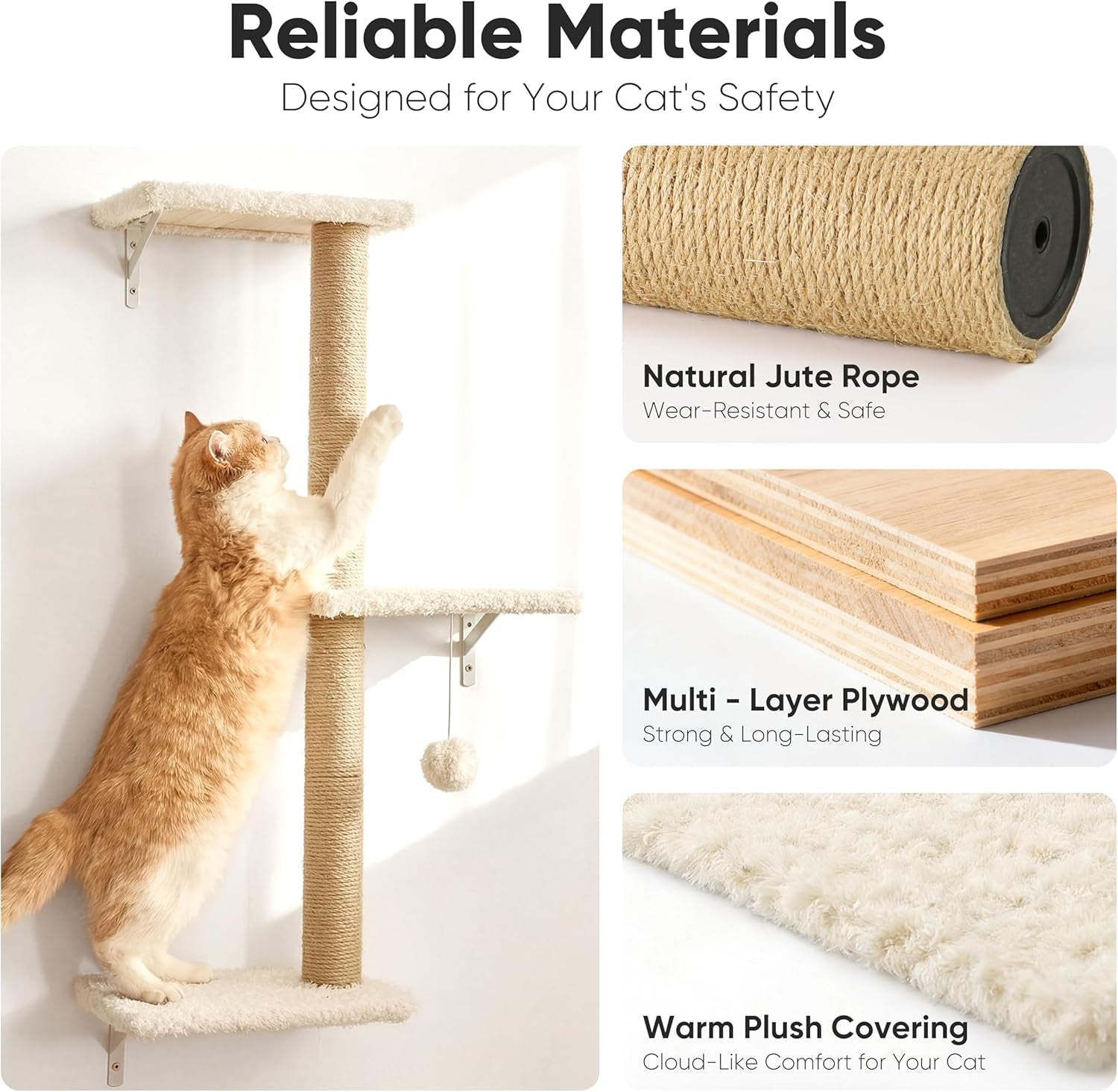 fukumaru-cat-wall-shelves-4-in-1-set-beige-stable-safe-cat-walls-furniture-wooden-kitten-climbing-wall-with-scratching-post-for-16-inch-drywall