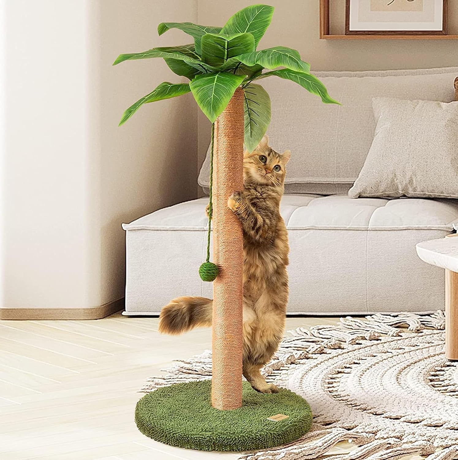 meowoou-cat-scratching-post-33-inch-tall-cat-scratcher-for-indoor-cats-adults-small-cat-tree-tower-sisal-rope-kitten-scratch-with-interactive-hanging-ball
