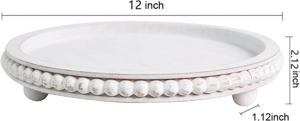 HPC Decor 12In round Wood Tray - White, Distressed, Farmhouse Rustic - Decorative Tray for Living Room, Coffee Table, Kitchen Table or Farmhouse Serving Tray7