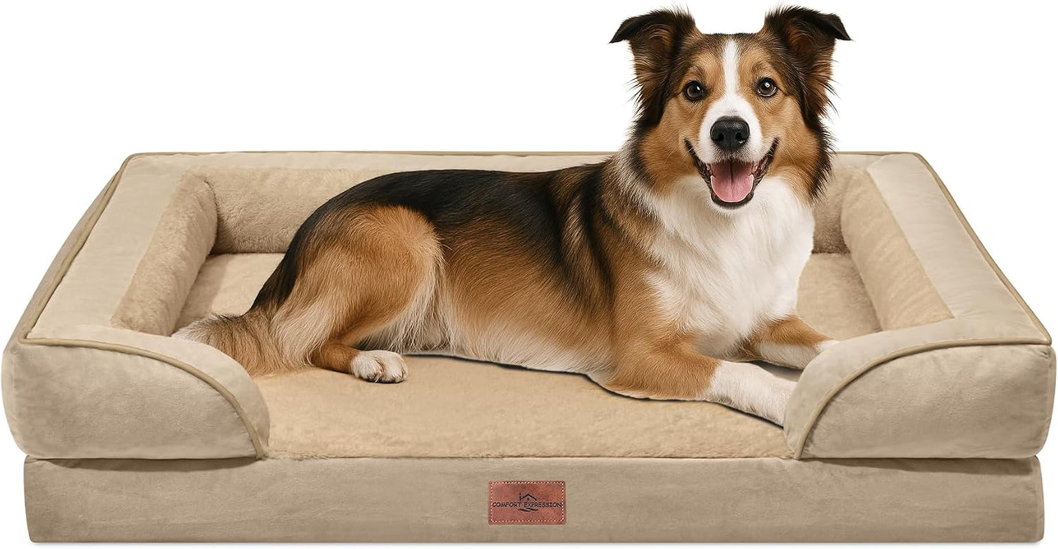 comfort-expression-orthopedic-dog-bed-for-extra-large-dogs-with-bolster-waterproof-dog-couch-bed-with-washable-cover-non-slip-bottom-supportive-egg-crate-foam-xl-pet-bed-42x30-inch