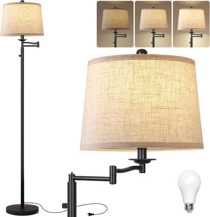 Dimmer LED Floor Lamp,Tall Standing Lamp with Swing Arm,Black Lamp with Dimmer LED Bulb,Elegant Floor Lamp for Living Rooms & Bedroom (Black)1