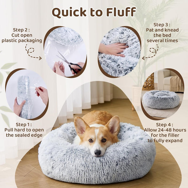 JOLLYVOGUE Small Dog Bed, Calming Soft Anti-Anxiety Donut Cat Bed, Washable round Fluffy Cushion for Small and Medium Pets (20")8