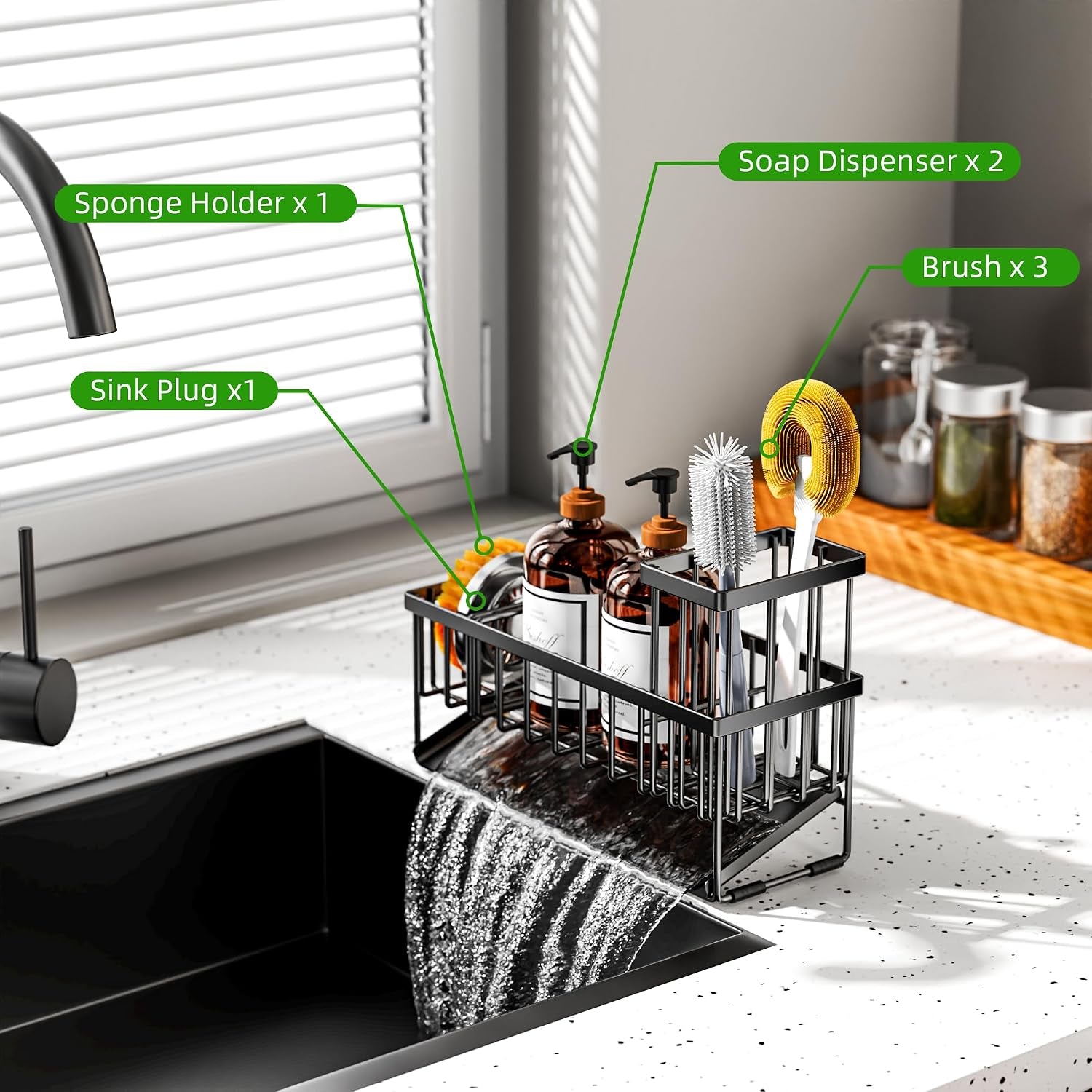 extra-large-kitchen-sink-caddy-organzier-with-high-brush-holder-sponge-holder-for-sink-304-rustproof-stainless-kitchen-countertop-soap-dispenser-organizer-for-decor-and-accessories