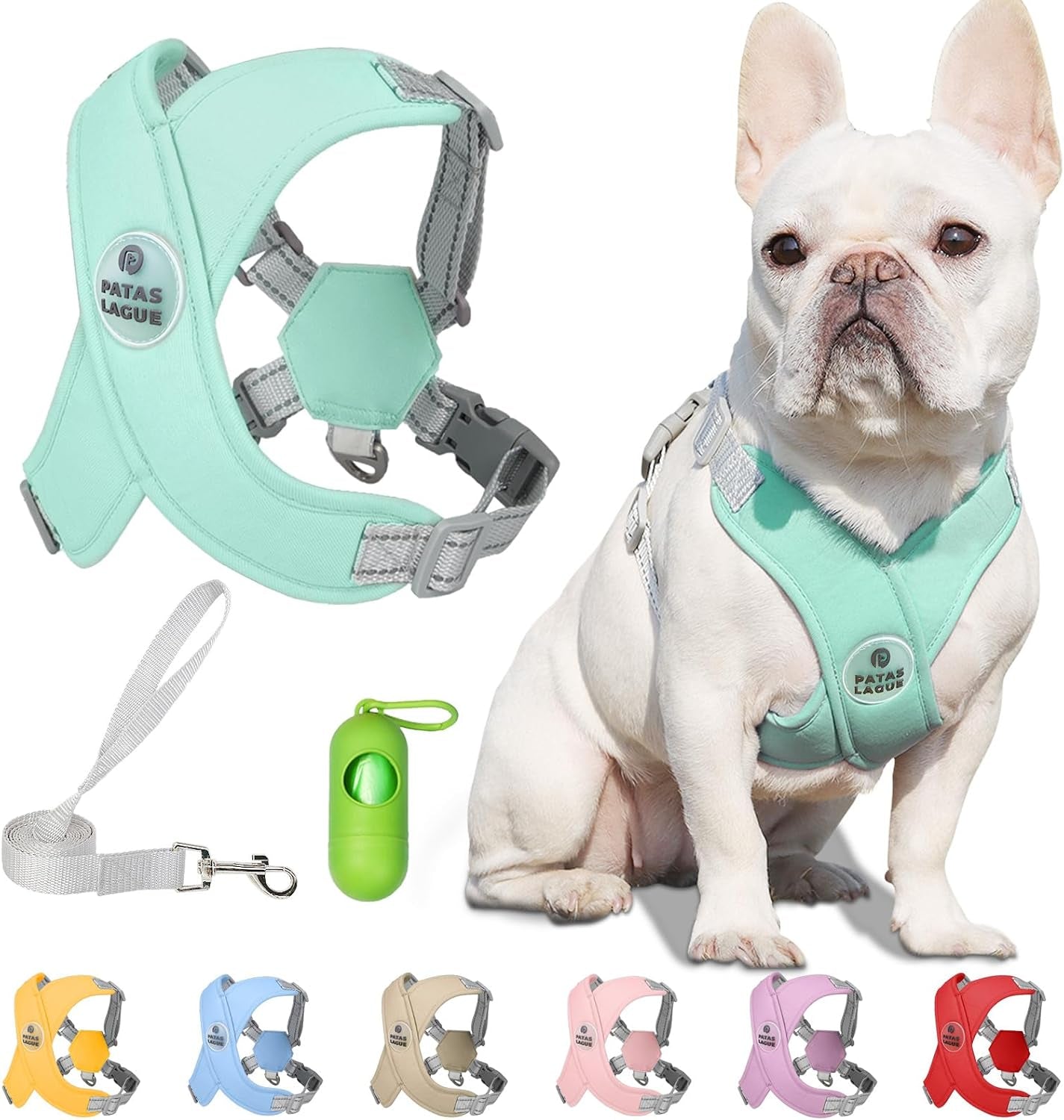 patas-lague-dog-harness-with-leash-set-adjustable-soft-padded-step-in-dog-vest-no-choke-no-pull-reflective-for-small-medium-pets-with-poop-bags-and-dispenser-solid-and-no-chew-pink-m