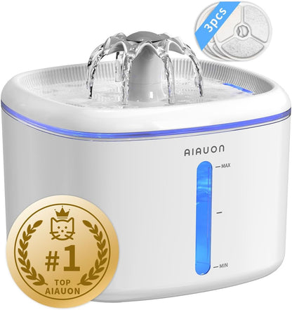 2.5L/84Oz Cat Water Fountain, Ultra Quiet Pump & LED Blue Light | Pet Water Fountain with Ultra Quiet Low-Water Auto Shutoff Pump& LED Blue Light - for Pets Small Animals & 3 Filters1