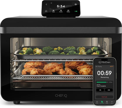 CHEF Iq Minioven Smart Toaster Oven Air Fryer Combo, 11-In-1 Countertop Convection Oven, Bake, Broil, Air Fry, Broil, Dehydrate, 1750W, 25 Qt Capacity, Fast Cooking with Touchscreen Controls – Black1