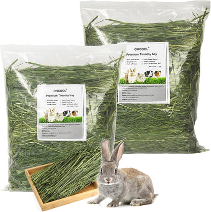 Timothy Hay, 2.2LBS Small Pet Feed | Premium Dust Free Natural Fresh Timothy Hay, for Rabbits, Tortoises, Guinea Pigs, Chinchillas, 2 Packs of 1.1Lbs Each1