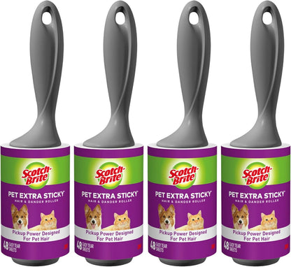 Scotch-Brite Pet Extra Sticky Lint Rollers 4 Rollers 48 Sheets per Roller 192 Sheets Total1