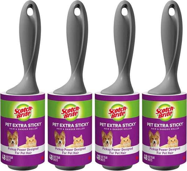 Scotch-Brite Pet Extra Sticky Lint Rollers 4 Rollers 48 Sheets per Roller 192 Sheets Total1